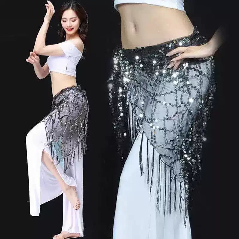肚皮舞腰链街舞臀巾爵士舞配饰三角巾亮片流苏腰带屁帘广场舞腰巾