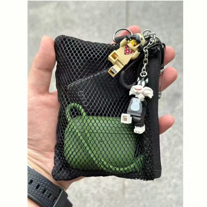 新款网格收纳包韩版双层拉链卡包大容量耳机包便携口红零钱杂物包