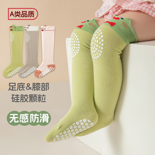 婴儿长筒袜硅胶防滑爬行学步袜秋天 宝宝长筒过膝袜纯棉无骨春秋季