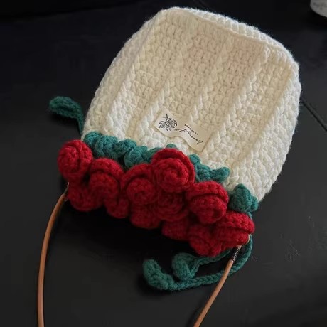 玫瑰花束手提斜挎包diy材料包手工编织毛线钩针织玫瑰花包花束毯