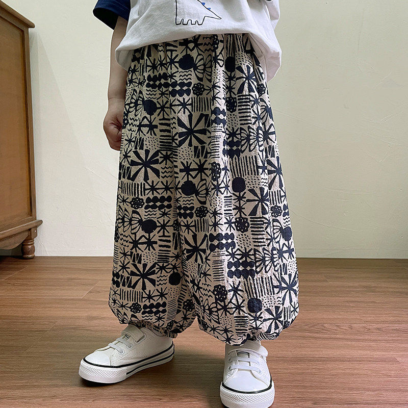 夏季儿童防蚊裤2026新款男童碎花灯笼裤男孩女宝宝空调服婴儿裤子