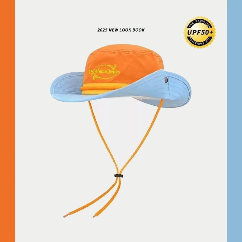 2025新款复古工装拼色字母渔夫帽子女夏季户外徒步遮阳防晒登山帽