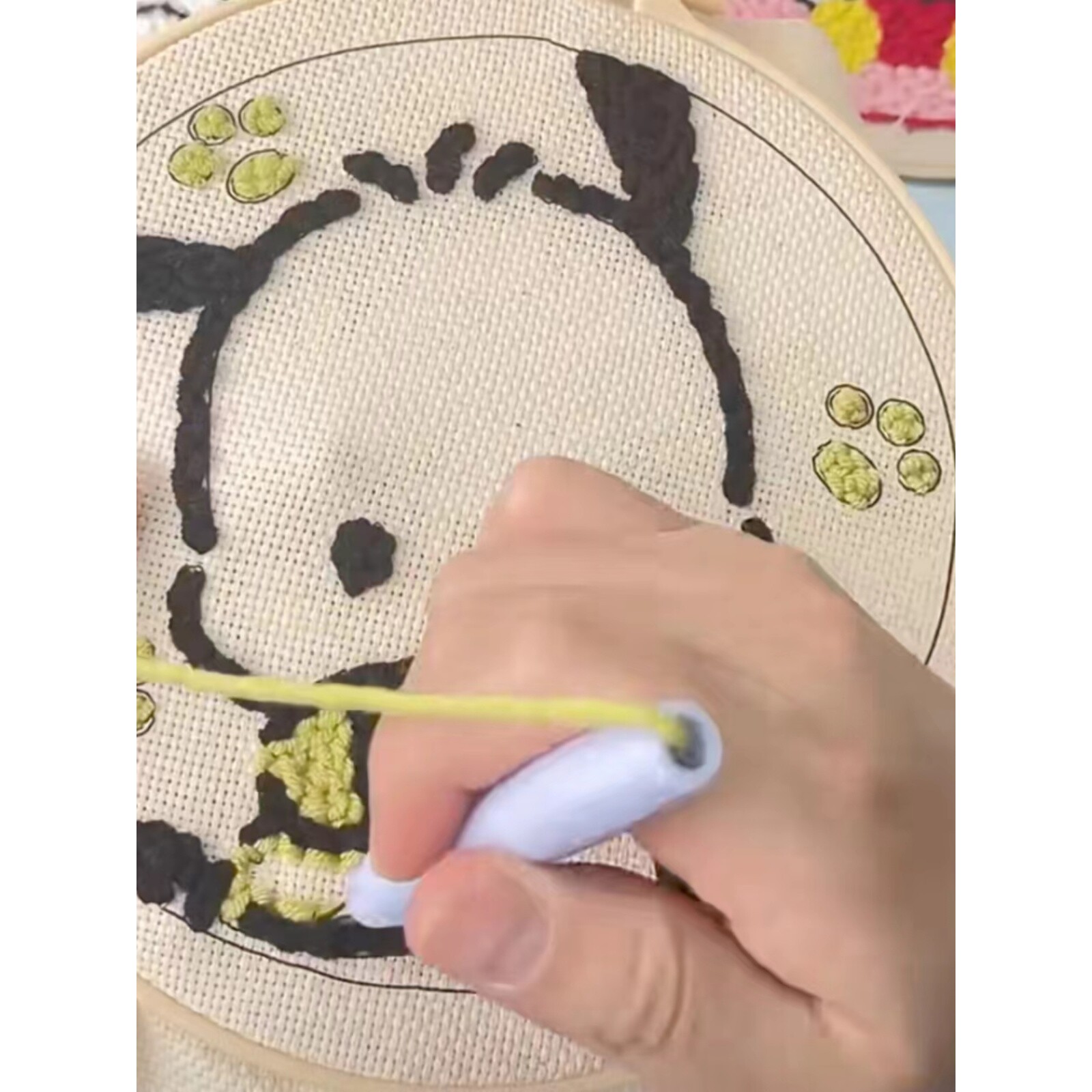 卡通人物戳戳绣diy手工毛线材料包自制装饰画儿童简单绣摆件礼物