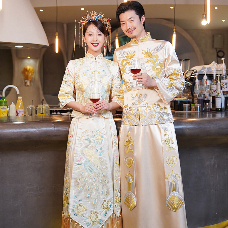 出租赁秀禾服新款新娘敬酒服金色婚礼中国风中式龙凤褂婚纱礼服女|ruв категории Женская одежда, Cвадебные платья, ципао - от Buy2taobao.com для оказания профессиональной услуги покупки агента Taobao