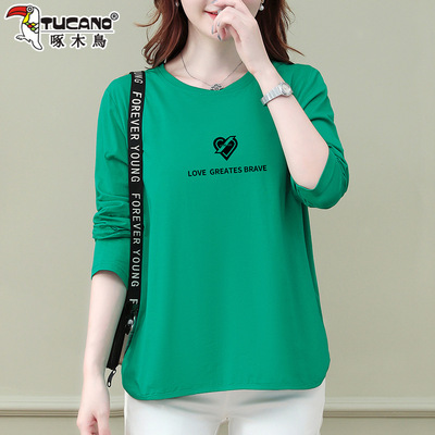 啄木鸟纯棉长袖T恤女春秋2025年