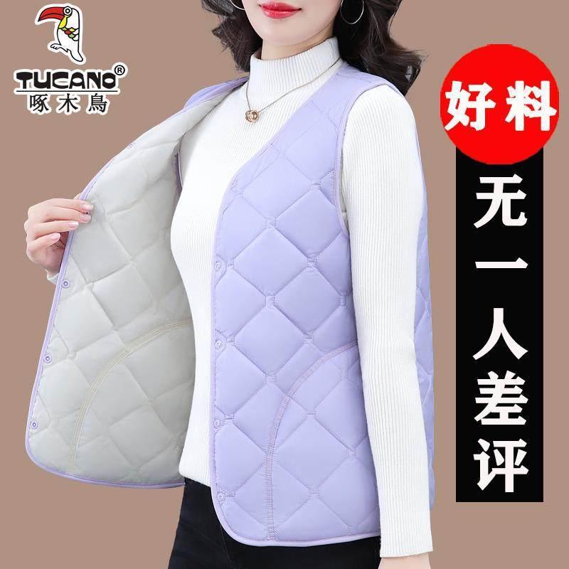 啄木鸟羽绒棉马甲女2025新款秋冬保暖坎肩背心外穿马夹中老年外套