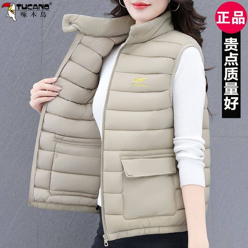 啄木鸟羽绒棉马甲女款2025秋冬外搭中年妈妈加绒保暖背心外穿马夹