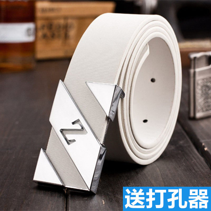 简约百搭年轻人字母皮带男针扣式个性内穿青少年白色商务裤腰带潮