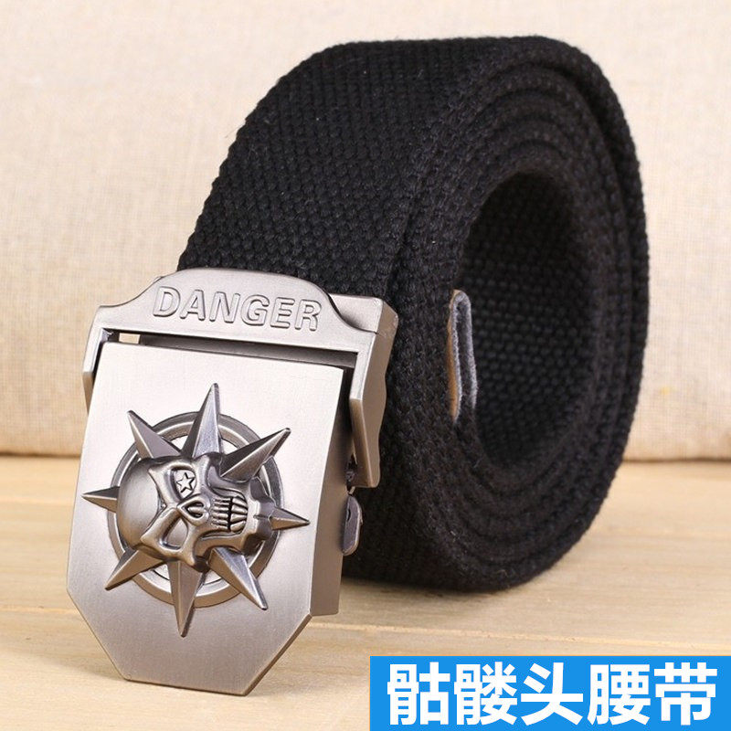 青少年加厚帆布腰带男骷髅头个性休闲皮带学生自动平滑扣牛仔裤带