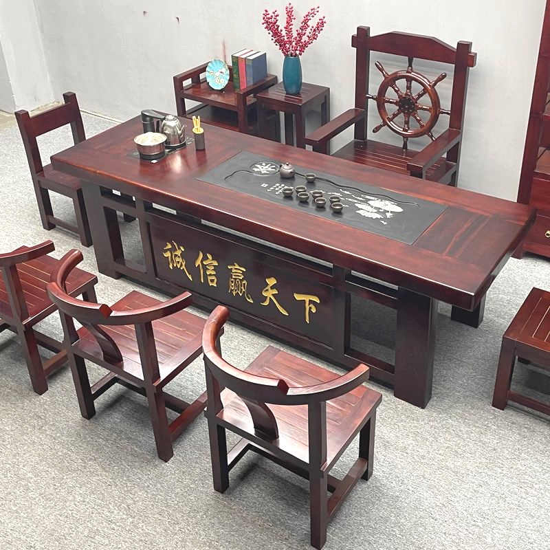 老船木茶桌椅组合实木茶桌茶具套装一体办公室高档泡茶台会客桌子