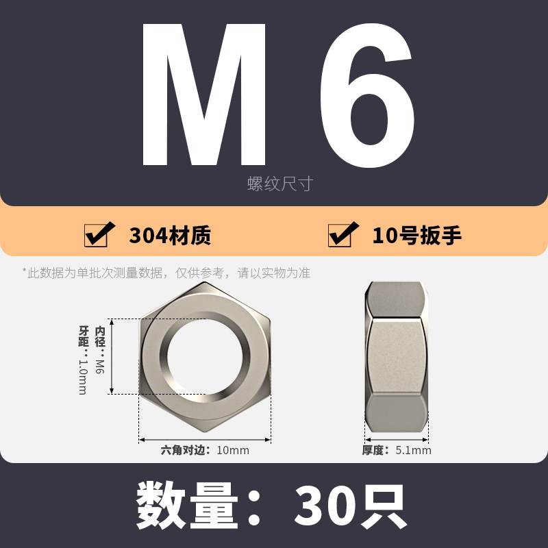 304不锈钢六角螺母316螺帽201螺丝帽大全 M1.6M2M3MP4M5M6M8M10M2