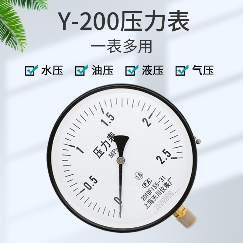 上海天川Y-200径向压力表0-0.6 1 1.6 2.5mpa水压气压锅炉压力表
