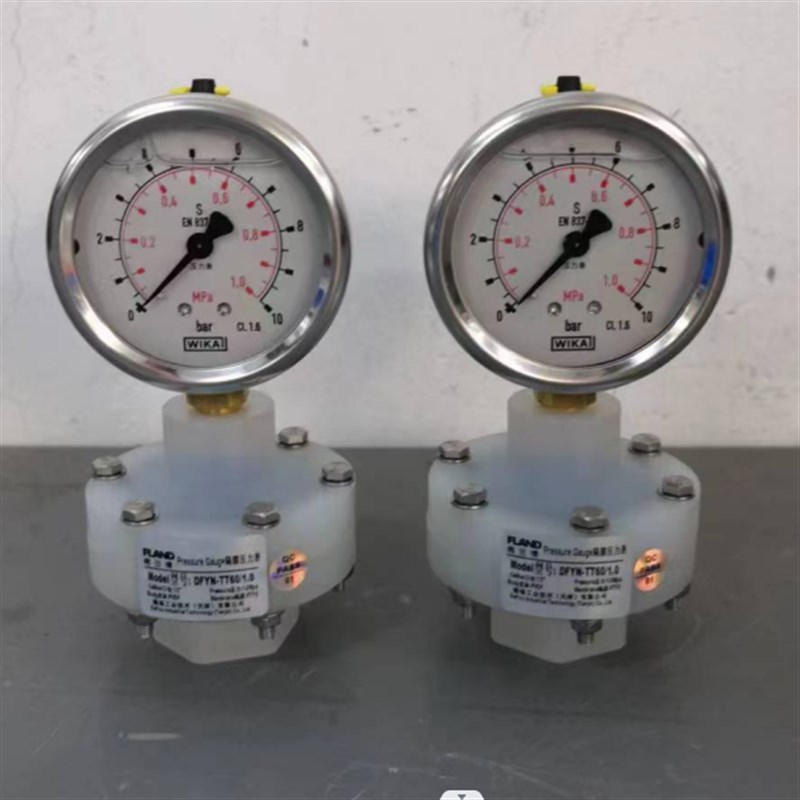 UPVC隔膜压力表PP膜片耐酸碱腐蚀Y601.0Mpa1.6Mpa