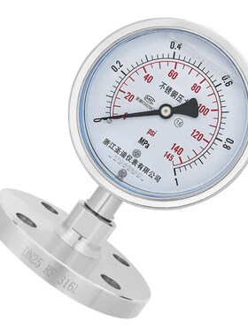 YTP100BF不锈钢耐震隔膜压力表法兰连接DN25 DN50 316L衬四氟