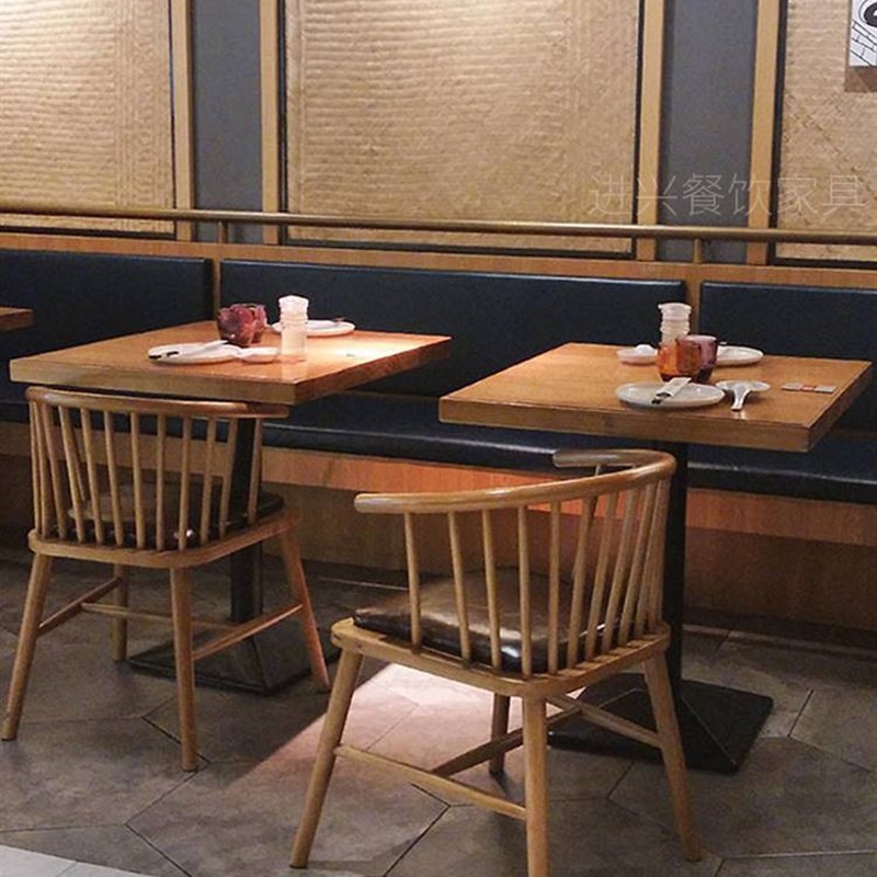 实木西餐厅桌椅餐饮小吃店食堂日本料理粉面馆饭厅卡座餐桌椅组合