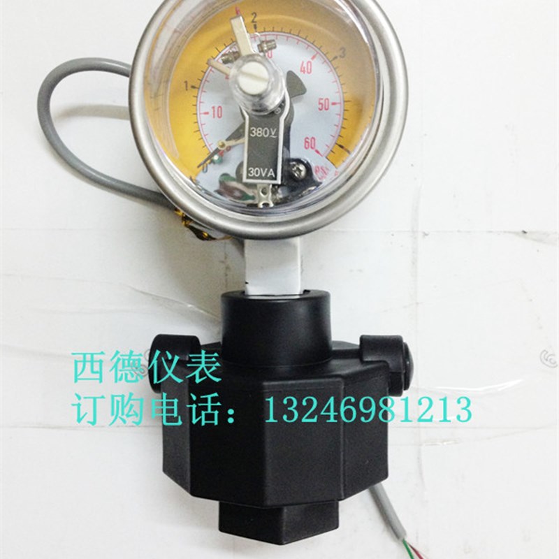 60MM不锈钢隔膜式电接点压力表,PP耐酸碱隔膜座,上下限控制