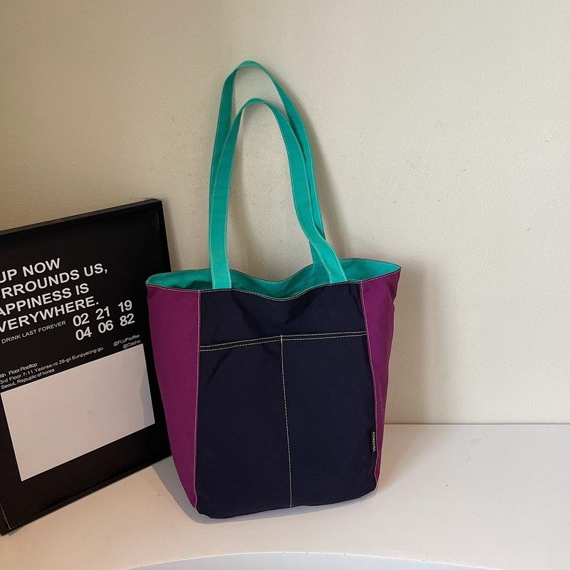 休闲撞色帆布包女夏季2025新款时尚单肩包女大学生通勤百搭托特包,个性定制/设计服务/DIY,明信片定制,淘宝优惠券,粉丝福利购,淘宝优惠卷