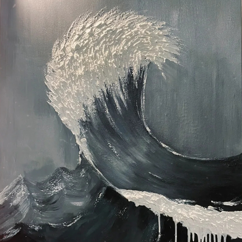 海 丙烯肌理画沙滩《怒浪狂涛》手绘装饰画简约简单小白超好上手图片