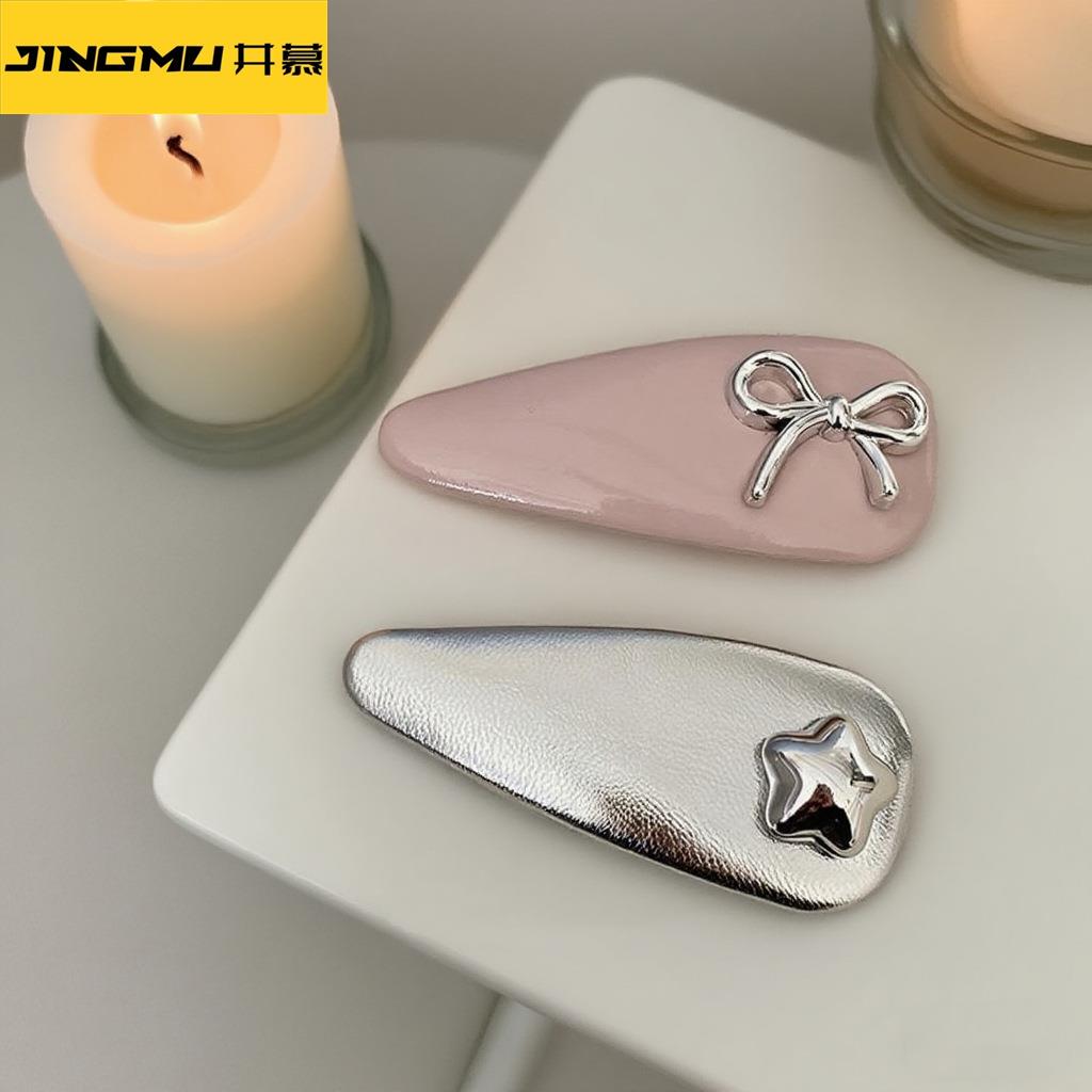 井慕~新款韩版简约pu皮蝴蝶结发夹女BB夹洋气侧边夹刘海夹碎发卡