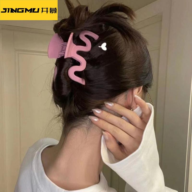 井慕~超仙粉墨配色磨砂抓夹后脑勺盘发夹鲨鱼夹简约波浪形抓发夹