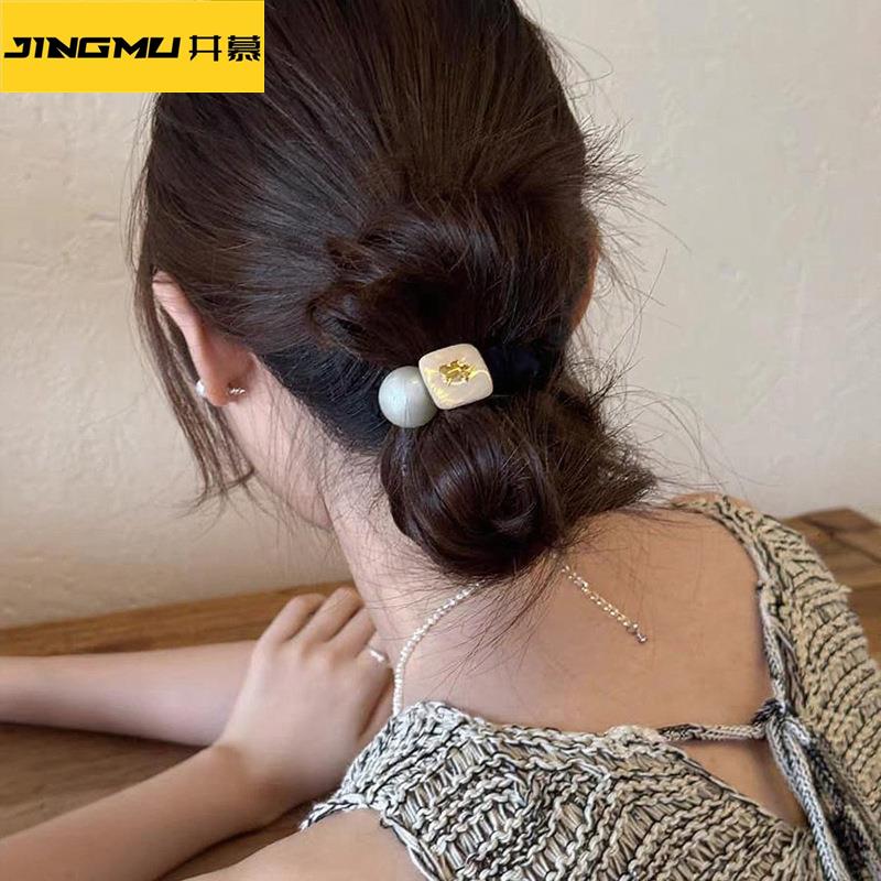 井慕~百搭法式小狗珍珠大肠发圈简约高级感百搭头绳洋气皮筋高弹