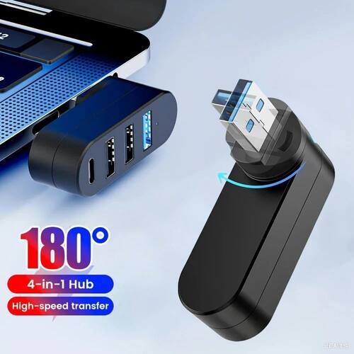 4 IN 1 USB 3.0 Hub 180 Degree Rotation Port Multi Type-C
