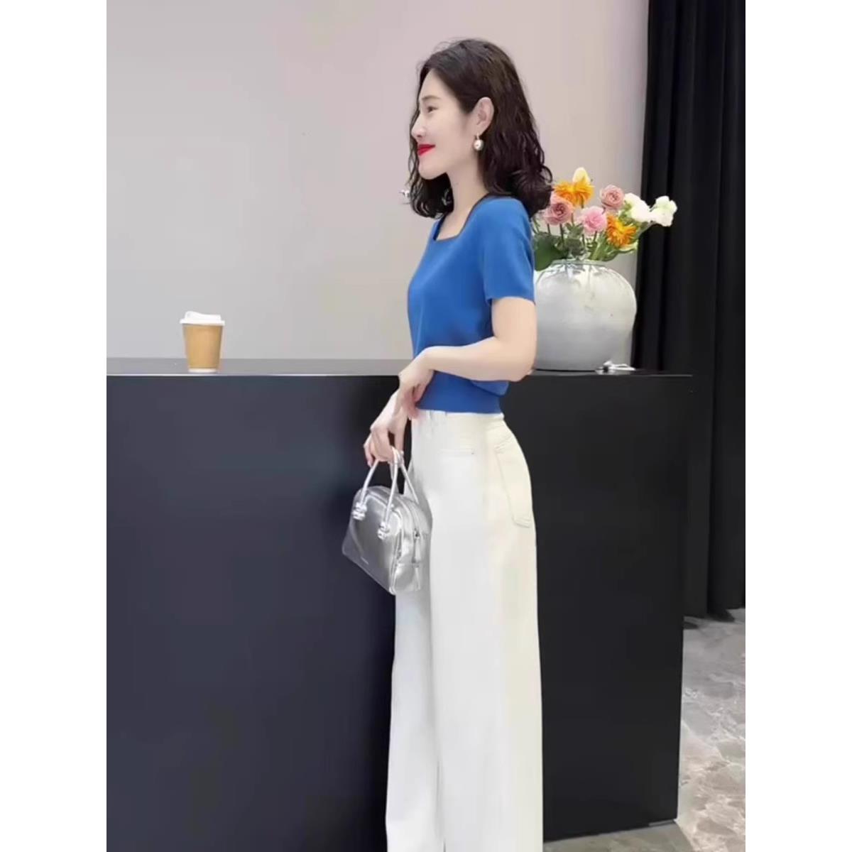 KATTERLLG夏季欧货气质时尚减龄洋气套装女小个子微胖正肩上衣阔