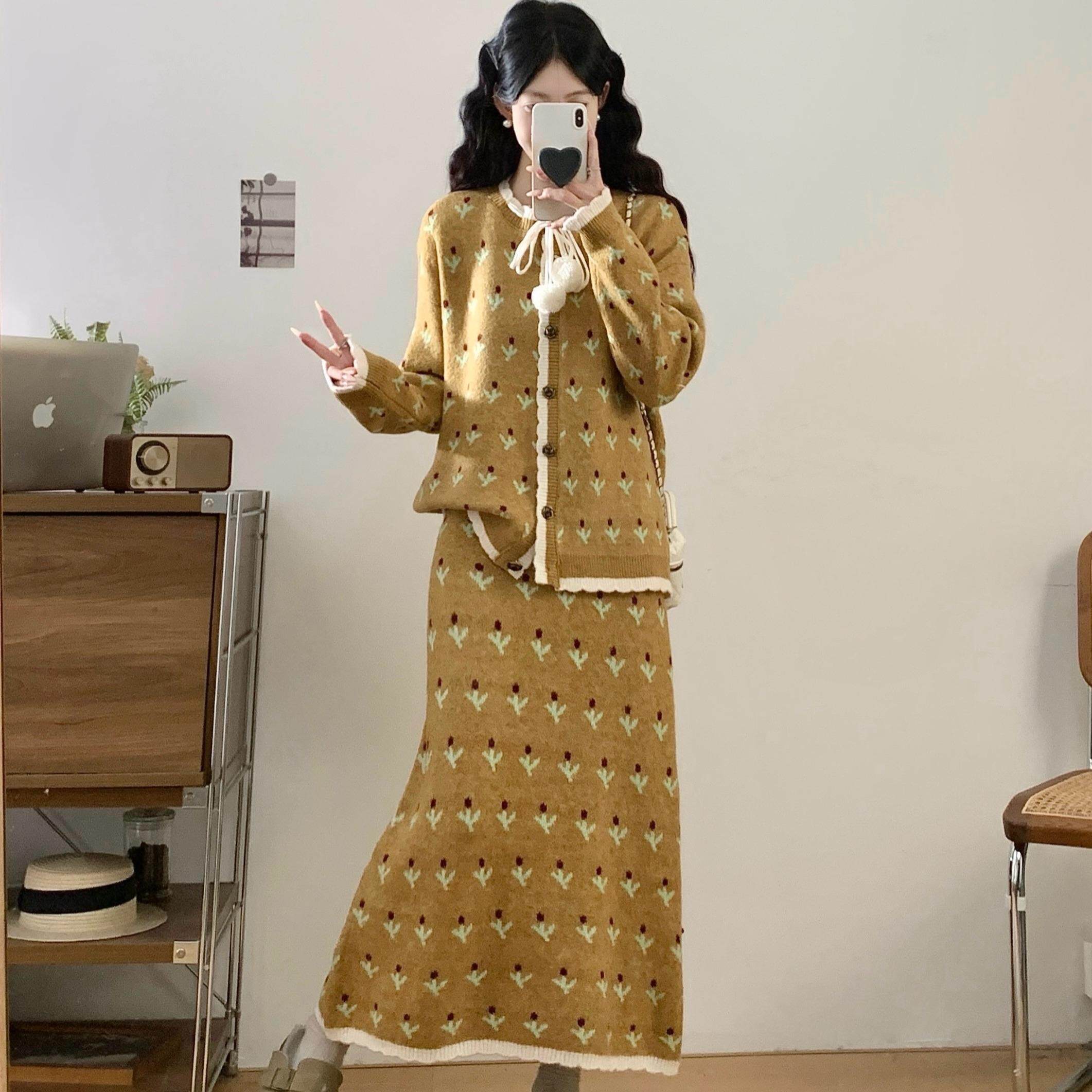 MONLOUVE大码法式宽松套装女2025秋冬款胖MM时尚气质软糯上衣半身