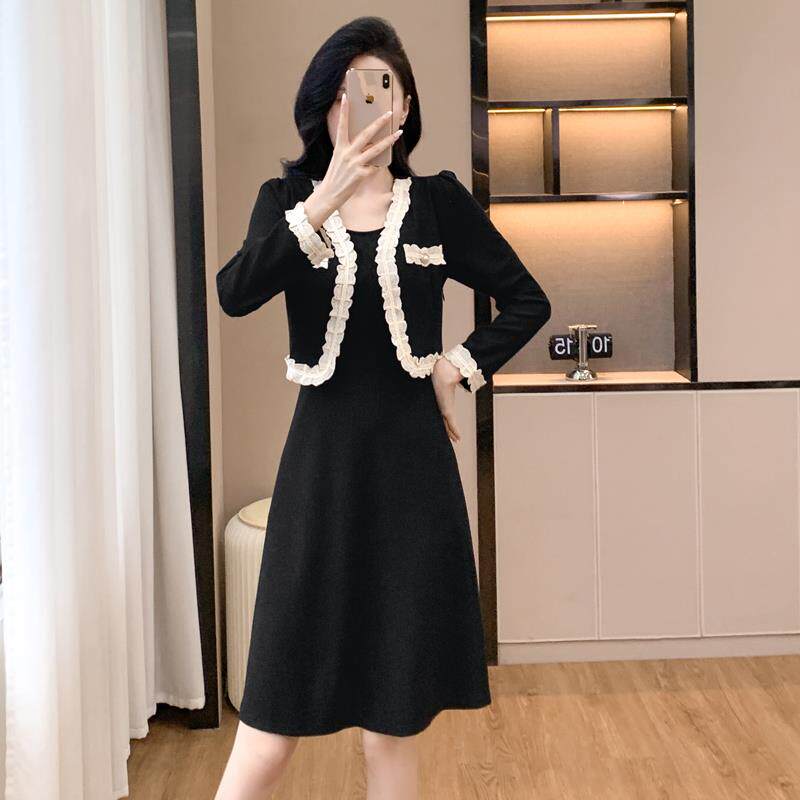 MONLOUVE大码女装2025秋新款胖mm时尚法式小香风外搭背心连衣裙减