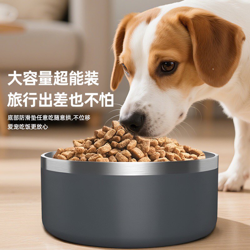 小狗狗专用喝水碗3014不锈钢狗食盆防打翻平口中大型犬固定大容量