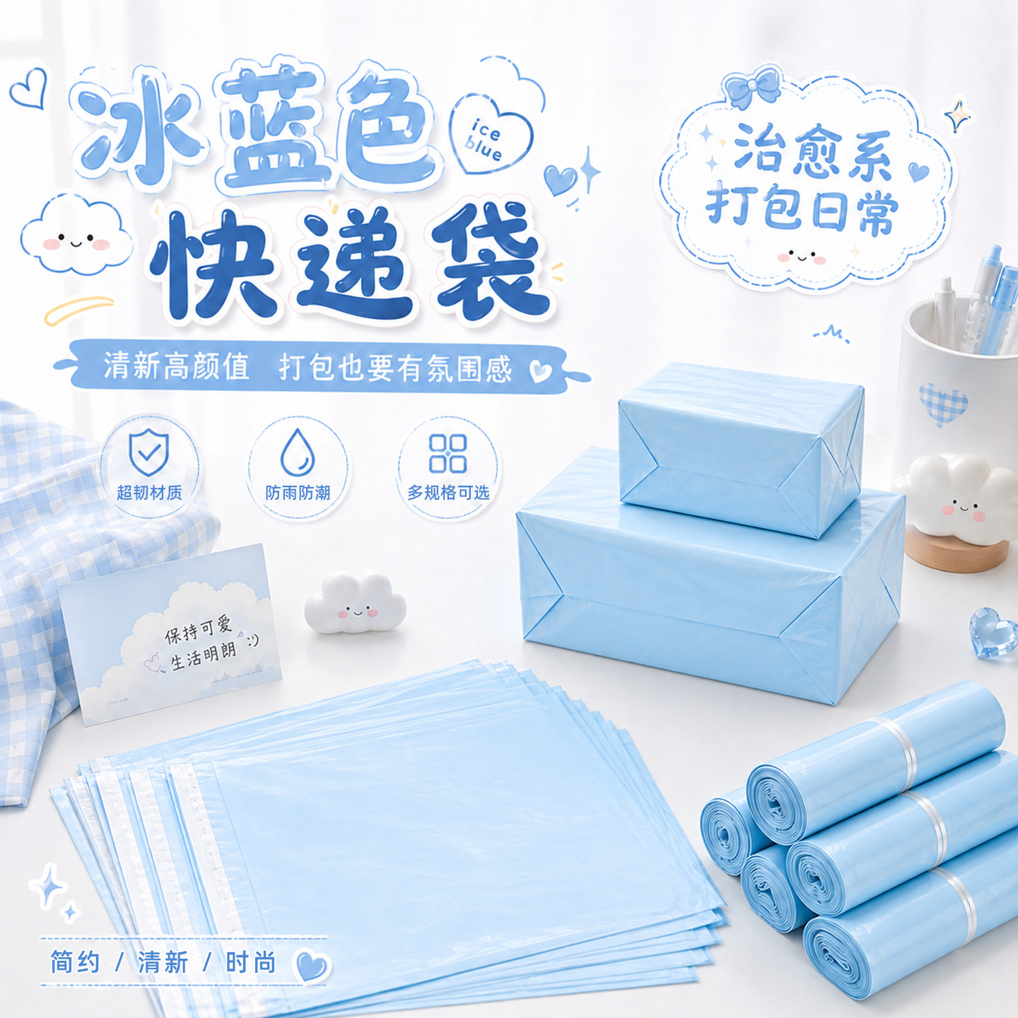 蓝色快递专用包装袋冰蓝打包防水电商物流邮寄包裹塑料包装袋袋子