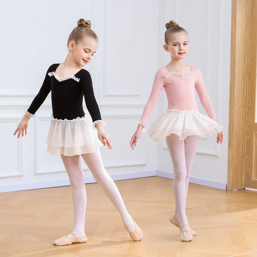 儿童舞蹈服新款粉色女童练功服中国舞体操服开档幼儿长袖秋冬芭蕾