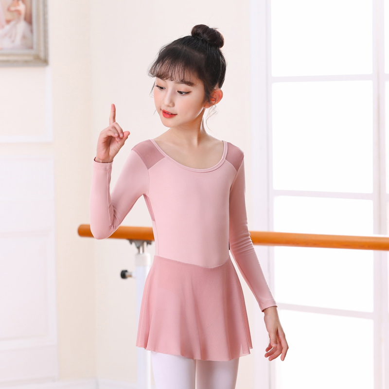 舞蹈服儿童女长袖新款体操服开档