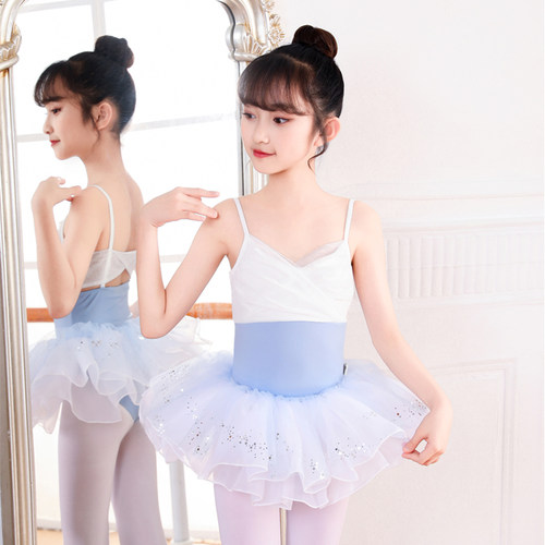 夏季吊带胸前网纱交叉儿童舞蹈服