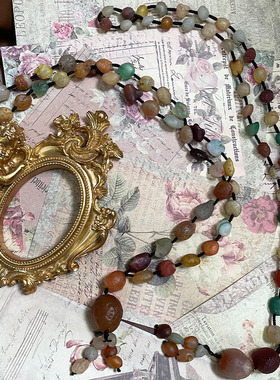 天然阿拉善玛瑙戈壁石项链原石七彩糖果葡萄干时尚百搭吊坠毛衣链