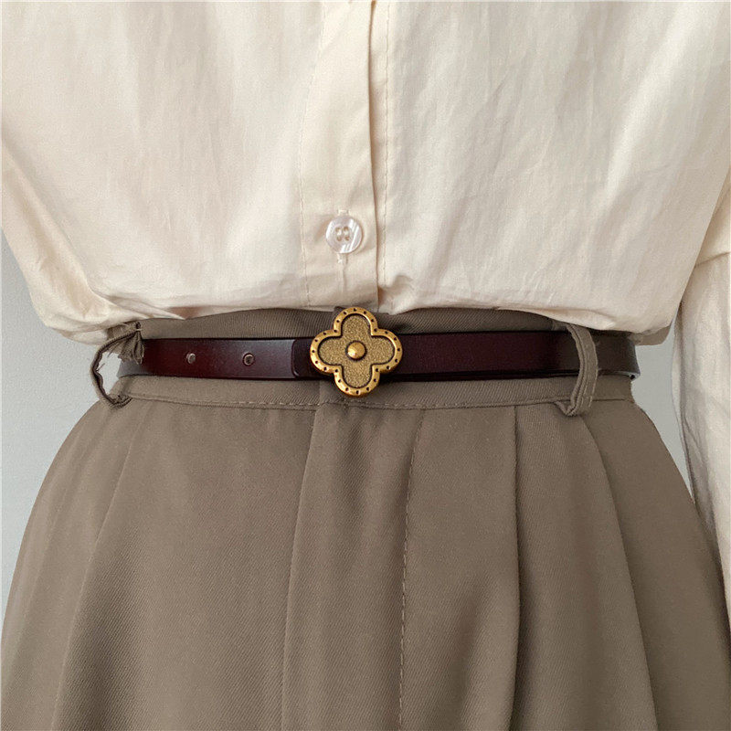 四叶草真皮皮带女ins风高级感复古牛仔裤腰带配裙子西装腰封细款,服饰配件/皮带/帽子/围巾,腰带/皮带/腰链,淘宝优惠券,粉丝福利购,淘宝优惠卷