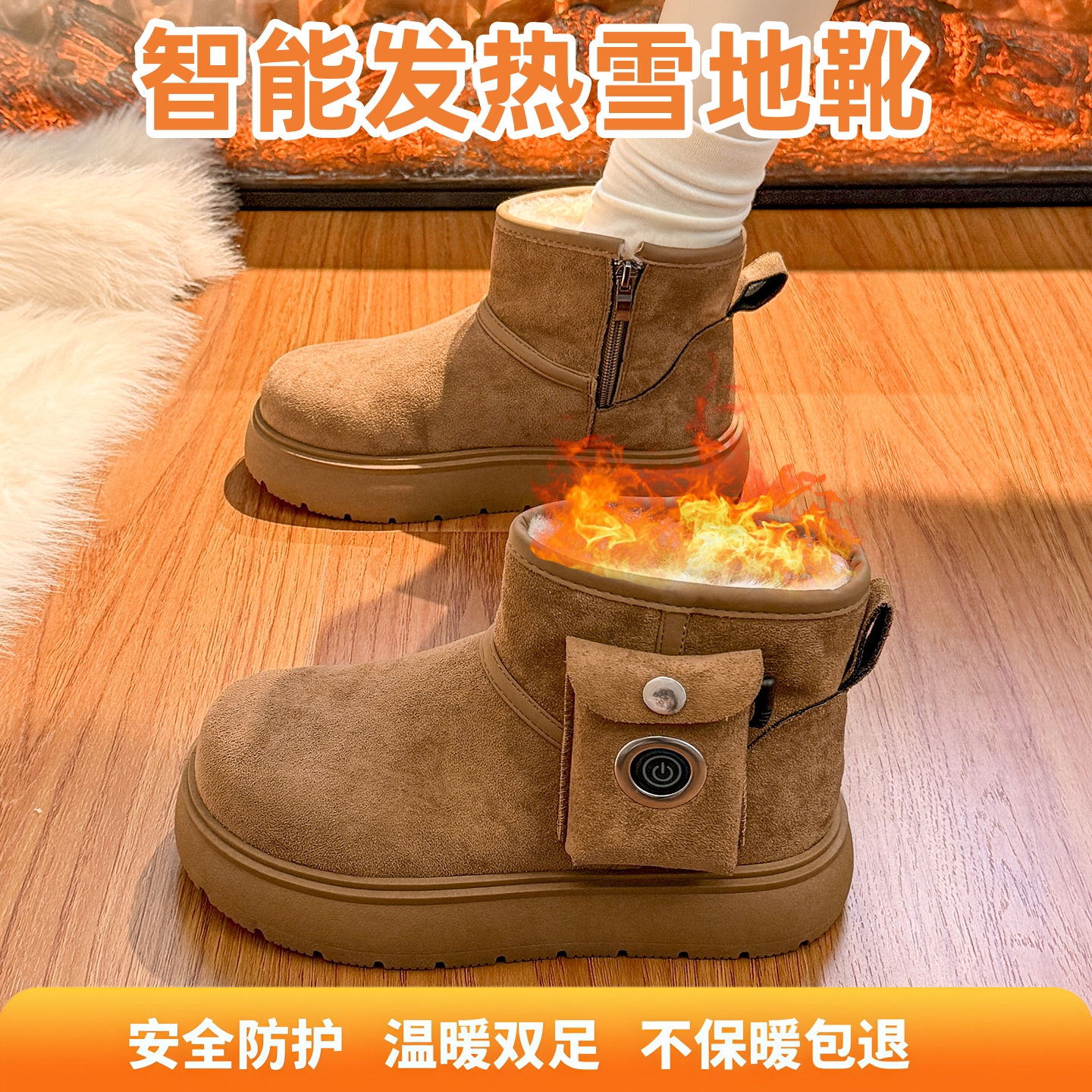 冬季新款2025充电发热鞋户外可行走防水防寒电暖鞋加绒保暖雪地靴