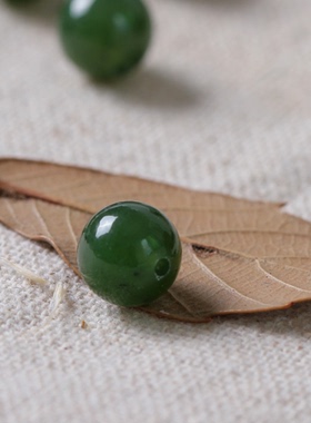 和田碧玉珠子散珠单颗菠菜绿无黑点手工编织DIY手串项链玉石配珠