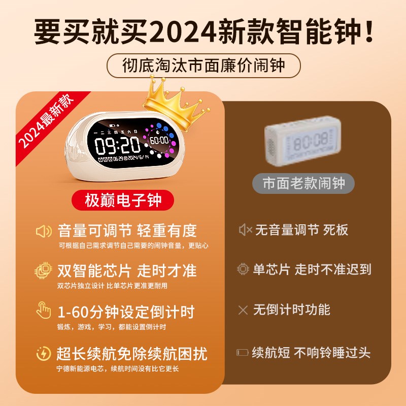 闹钟智能电子时钟学生专用起床神器儿童男女孩桌面数字时间显示器