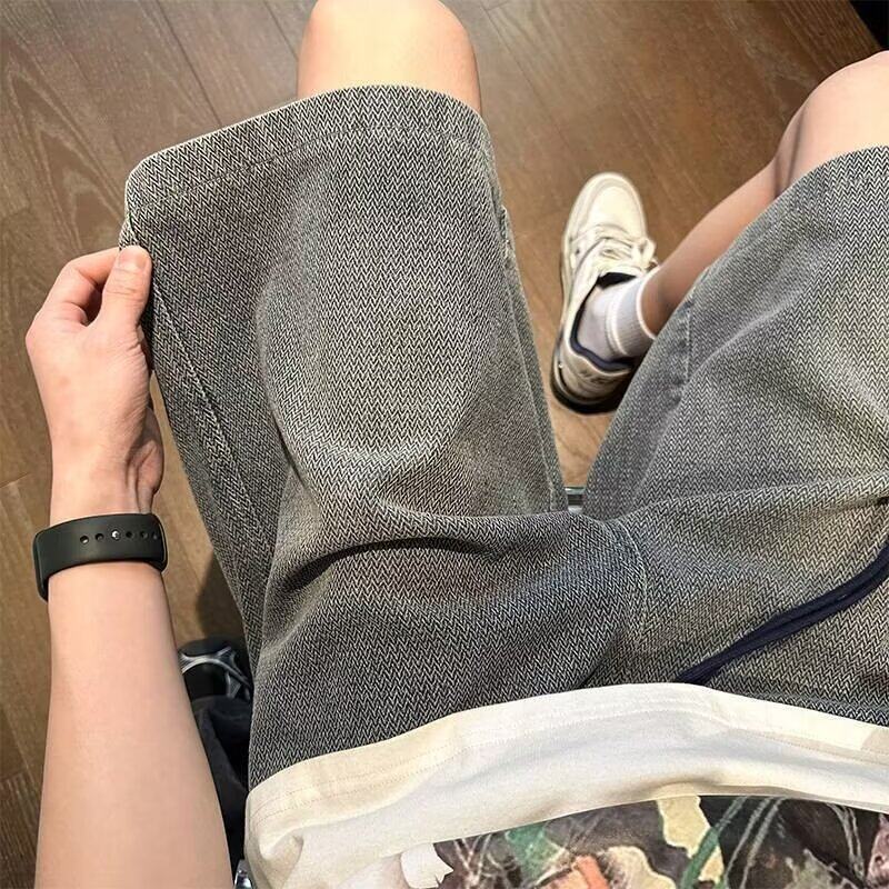 星空纹牛仔短裤男夏季2026新款美式复古潮牌痞帅宽松直筒五分裤子