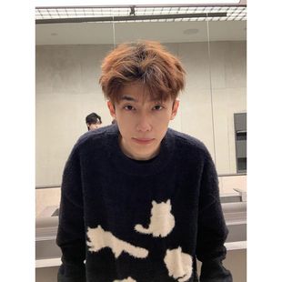 猫咪黑色慵懒风毛衣男女秋冬水貂绒高级感cleanfit圆领针织衫上衣