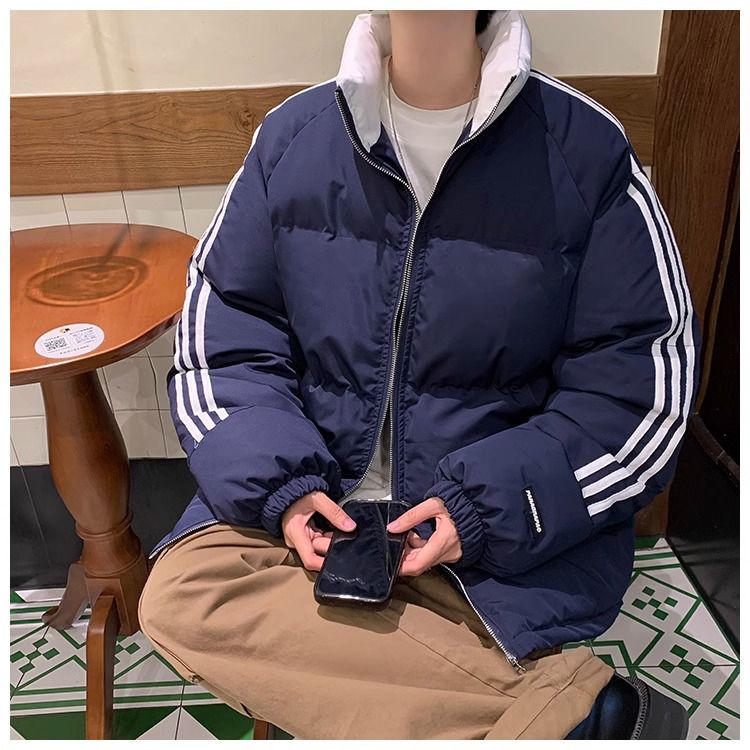 韩系超好看三条杠撞色立领棉服