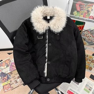 美式高街座山雕棉服男款冬季加厚毛领外套高级感痞帅夹克棉衣