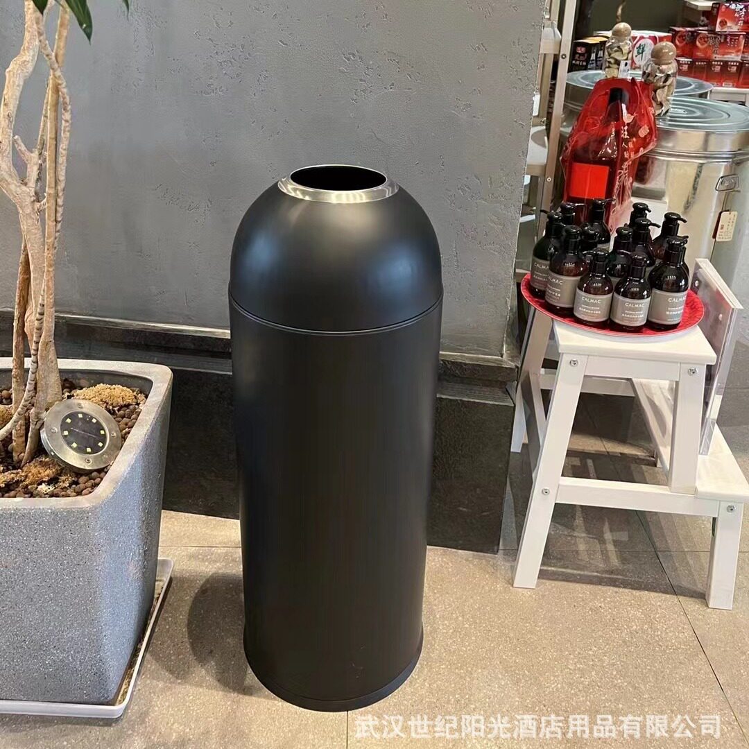 简约商用奶茶店餐馆酒店物业单位用圆形垃圾桶不锈钢可回收大容量