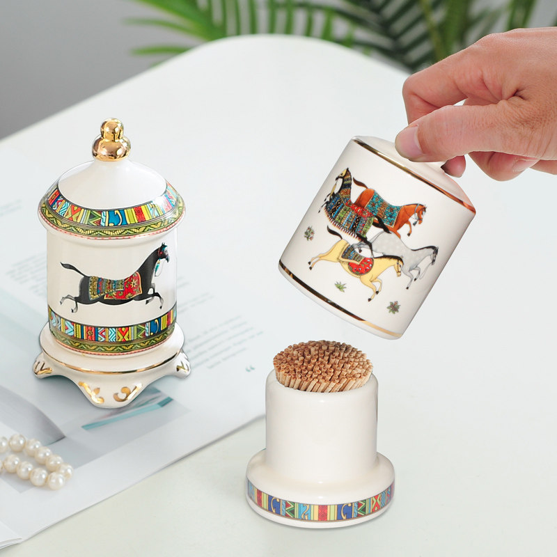 北欧陶瓷牙签筒创意家用棉签筒牙签罐盒牙签瓶盅客厅茶几餐荣