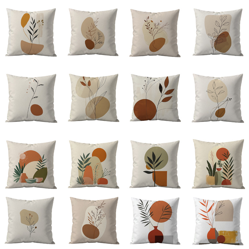 跨境爆款花朵线条抱枕套logo印花靠垫活动广告背靠套印花抱枕套