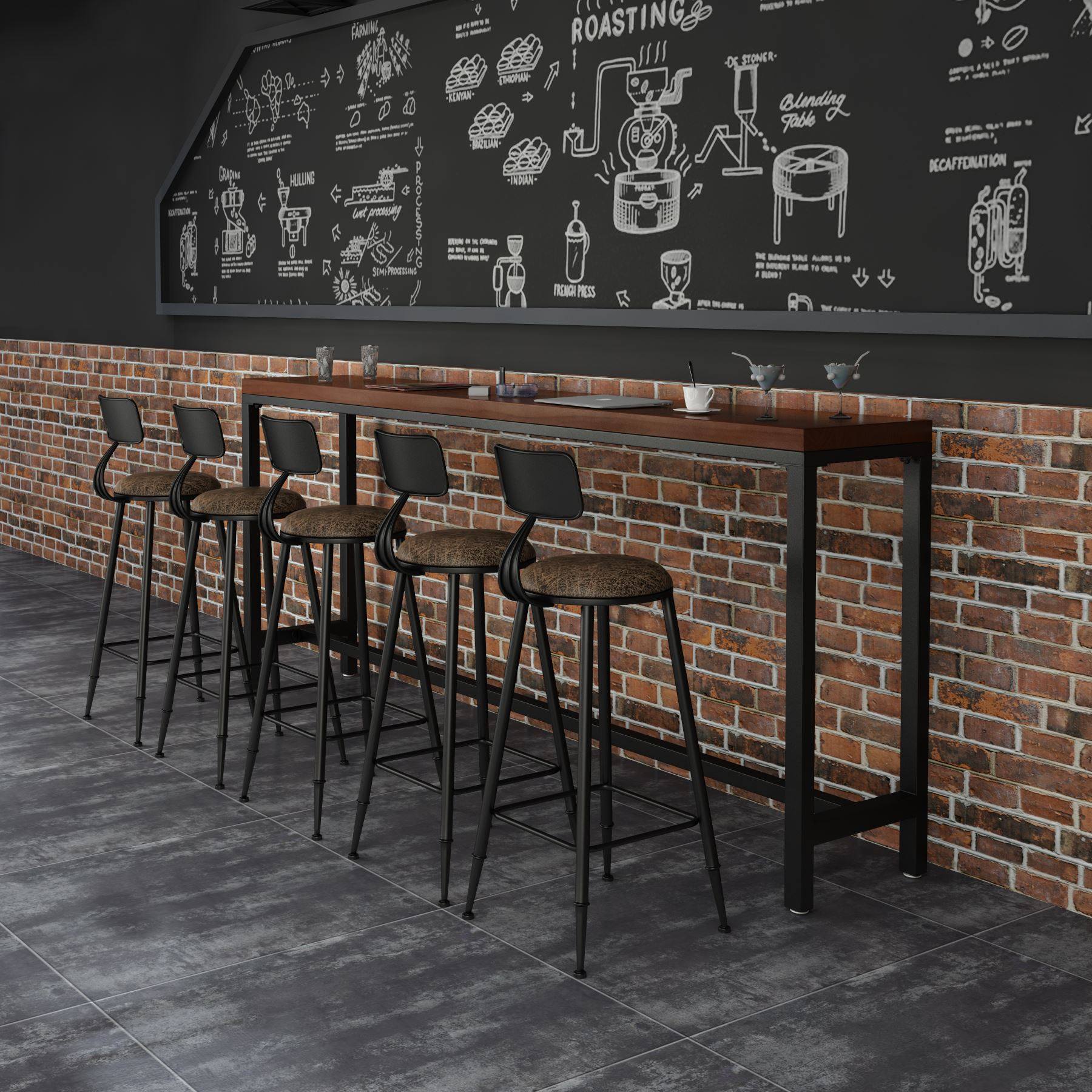 实木吧台桌子简约家用咖啡店酒吧桌商用阳台靠墙长条高脚桌椅