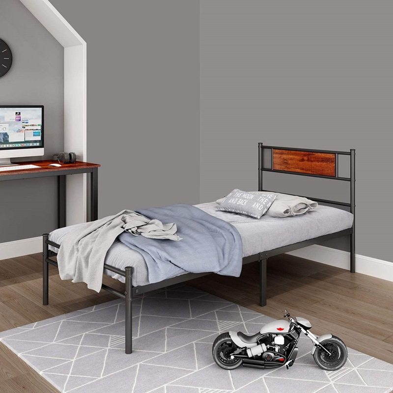 钢木床简约单层铁架床工地办公室学生宿舍公寓硬床板铁艺单人床