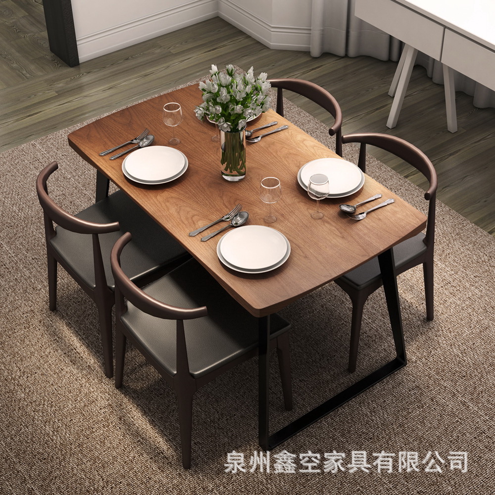 美式西餐厅实木餐桌复古主题酒吧家用客厅餐桌椅组合火锅店长