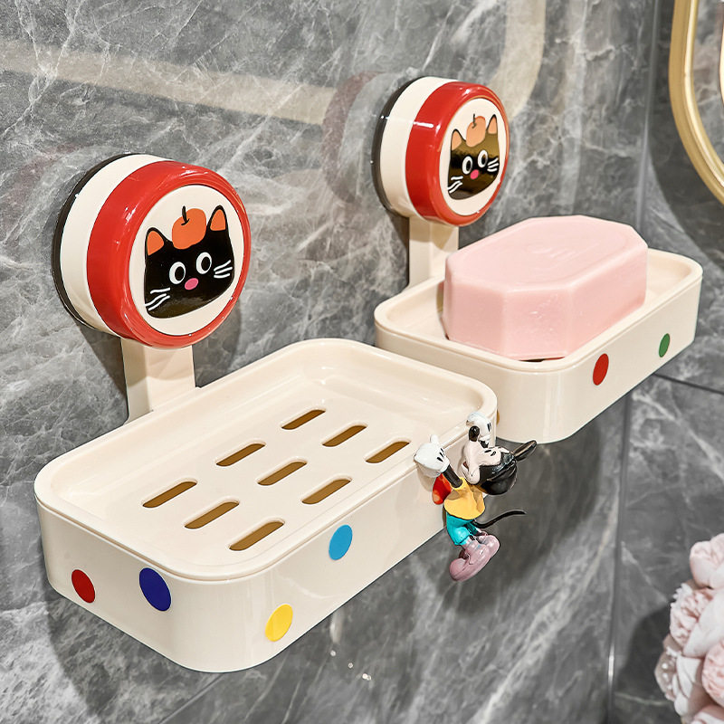 吸盘肥皂盒壁挂式免打孔家用高档卫生间墙上沥水置物架可爱